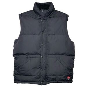 Roots Black Puffer Vest Down Fill Sz M Flannel Lining Zip Up Minimalist Gorpcore